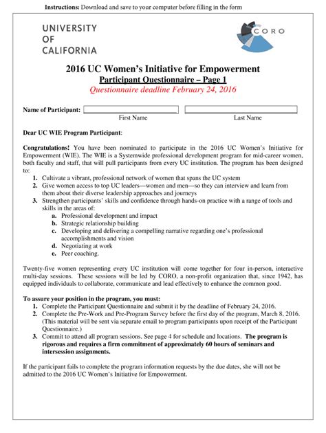 Fillable Online Ucop Participant Questionnaire Pdf Fax Email Print