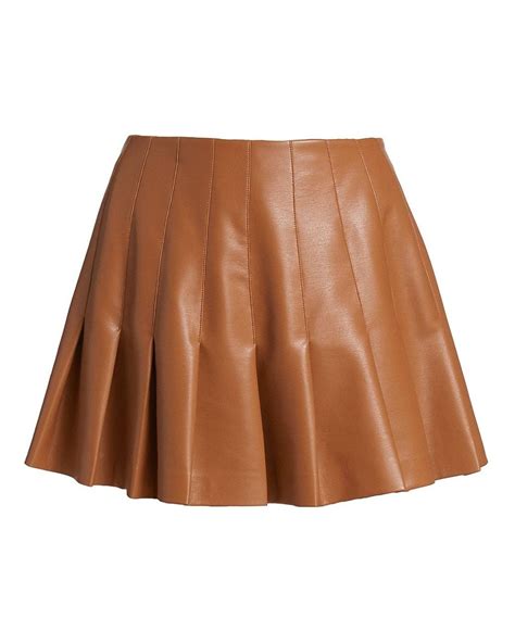 Alice Olivia Carter Vegan Leather Pleated Miniskirt In Camel Natural