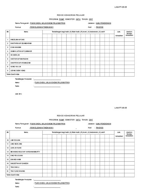 Lam Pt 05 05 Rekod Kehadiran P3 New Pdf