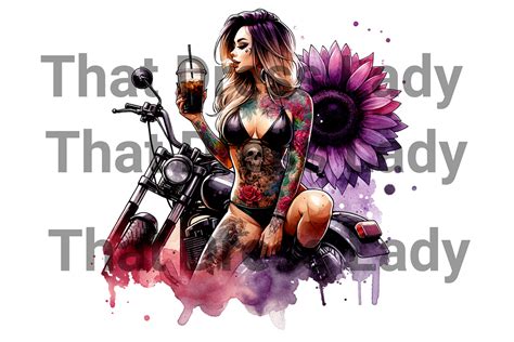 Tattoo Biker Girl Clipart PNG Graphic by That Dress Lady · Creative Fabrica