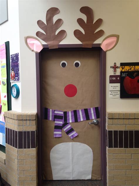 Reindeer Rudolph Classroom Door Decoration With A Scarf Comprised Of Tcu Colors Christmas