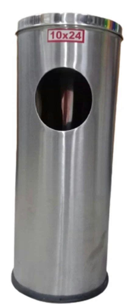 Open Top Silver Stainless Steel Dustbin Material Grade SS304 Size