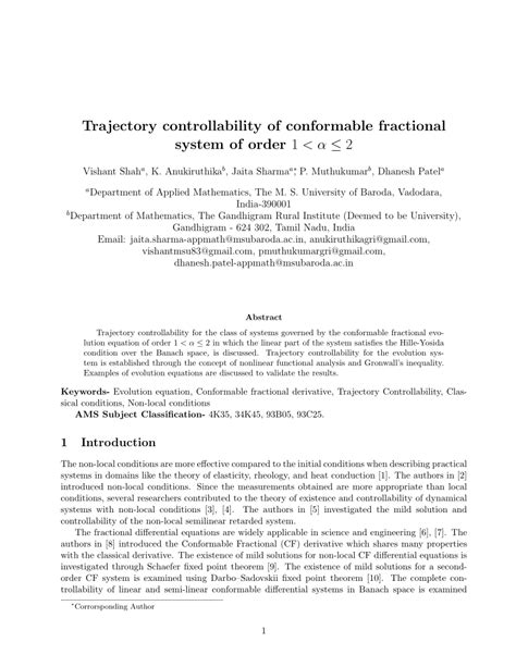 Pdf Trajectory Controllability Of Conformable Fractional System Of