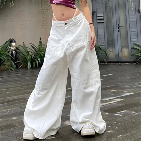 Uveng Oversized Wide Leg Pants Baggy Stitched Pocket Streetwear Women