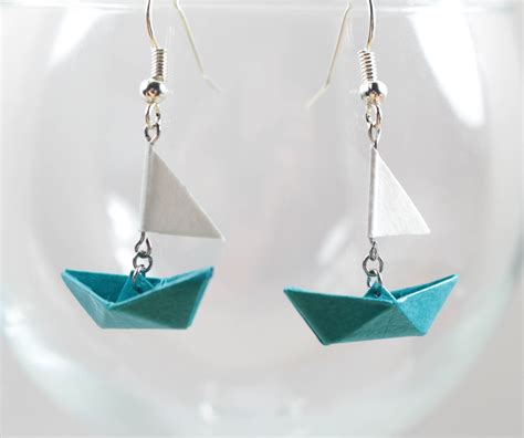 Boucles D Oreilles Bateau Voile Origami En Papier Japonais