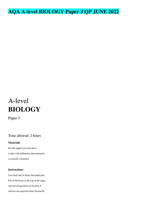 Aqa A Level Biology Paper Qp June Browsegrades