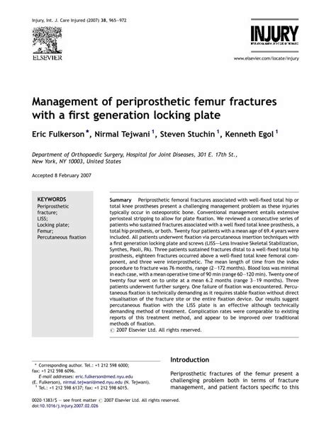 Pdf Management Of Periprosthetic Femur Fractures With A First Generation Locking Plate