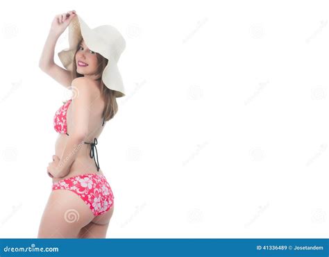 Belle Femme Dans Le Bikini Et Le Chapeau Image Stock Image Du Cheveu Longtemps