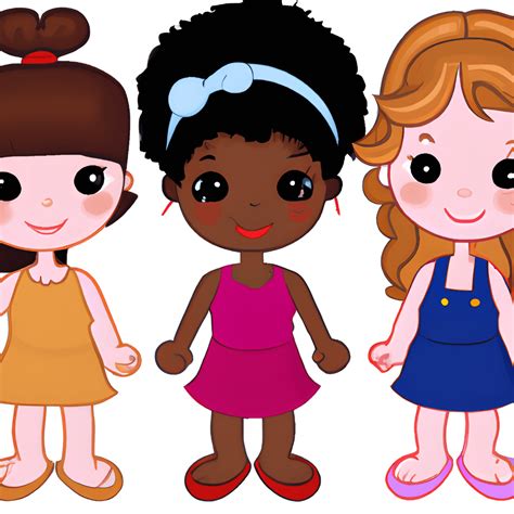 Desenho animado de meninas de várias raças · Creative Fabrica