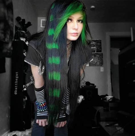 Green emo hair | Emo scene hair, Black scene hair, Scene hair colors