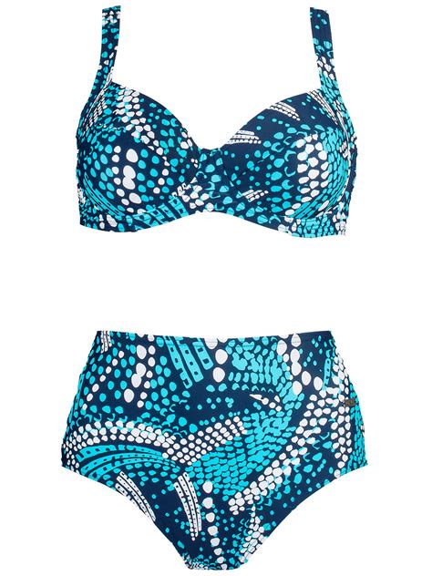 Naturana Naturana BLUE Printed High Waist Bikini Set Size 10 EU 38