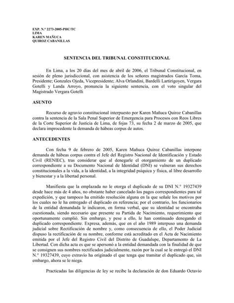 Sentencia Del Tribunal Constitucional En Lima A Los 20