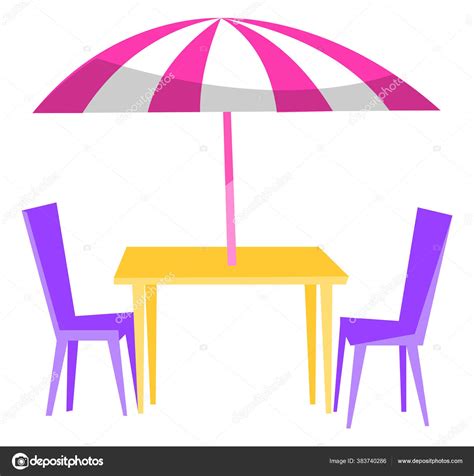 Outdoor Restaurant Table With Umbrella And Chairs Stock Vector By