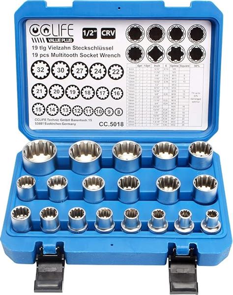 CCLIFE 19pcs Coffret Douilles Torx Femelle 1 2 Douilles 6 Et 12 Pans