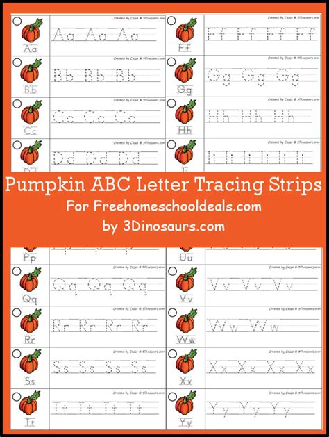 Pumpkin Abc Tracing Strips 3 Dinosaurs