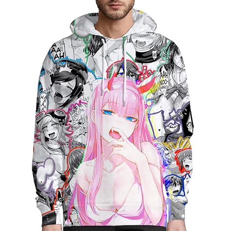 Ahegao Zero Two Hentai Bluza Z Kapturem Anime Kreskówka Anime 3d Harajuku Graficzny Bluza Z