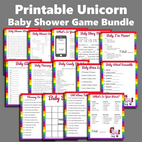 Unicorn Baby Shower Game Bundle Printables – Money Minded Mom Shop
