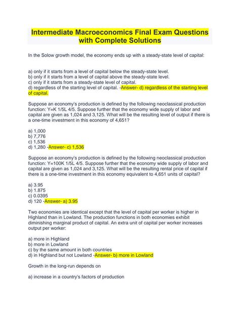 SOLUTION Intermediate Macroeconomics Final Exam Questions With