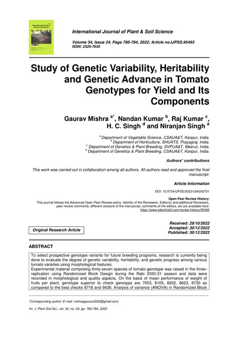 PDF Study Of Genetic Variability Heritability And Genetic Advance In