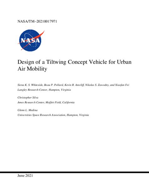 (PDF) Design of a Tiltwing Concept Vehicle for Urban Air Mobility