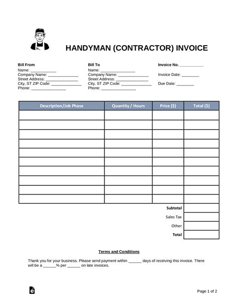 Free Printable Contractor Invoice Forms Printable Forms Free Online