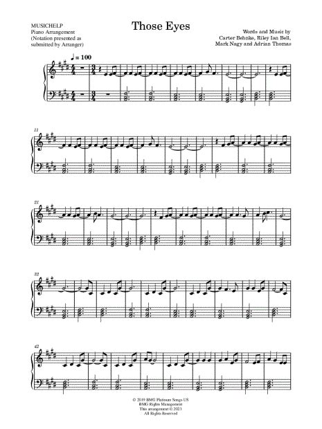 MUSICHELP "Those Eyes" Sheet Music (Piano Solo) in E Major - Download ...