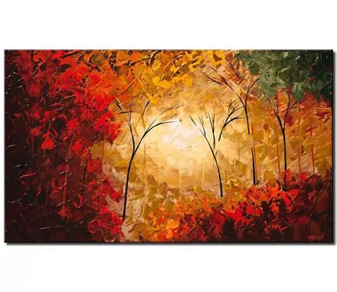 Autumn Forest Landscape Painting On Canvas Textured Fall Trees Painting