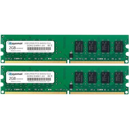 ROYEMAI PC2 6400 DDR2 800 4GB 2x2GB 2RX8 240 Pin 1 8V CL6 Udimm DDR2