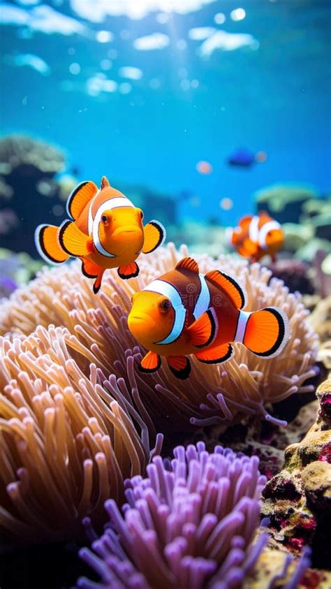 clownfish swimming  aquarium  coral  anemones underwater reef