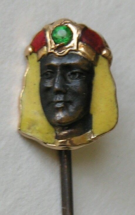 Egyptian Revival Pharaoh 14k Gold Enamel And Emerald Stickpin Marked