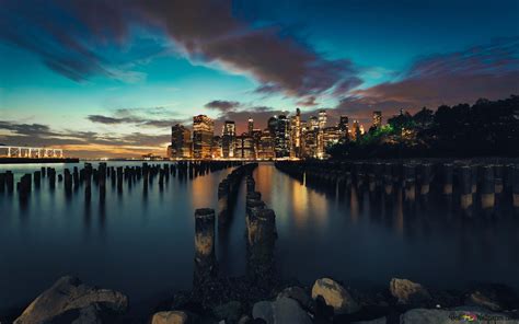 New York City skyline at night 4K wallpaper download