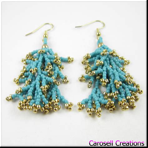 Coral Beadwork Dangle Seed Bead Earrings In Turquoise Blue And Etsy