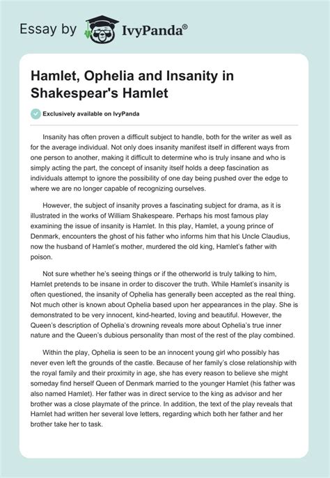 Hamlet Ophelia And Insanity In Shakespears Hamlet 1319 Words