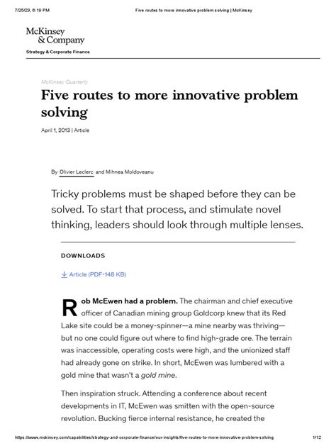 Five Routes To More Innovative Problem Solving Mckinsey Pdf Rationality Game Theory