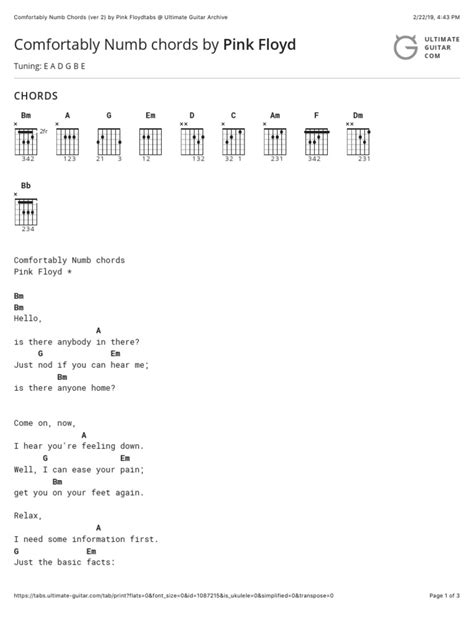 Comfortably Numb Chords By Pink Floyd Pdf