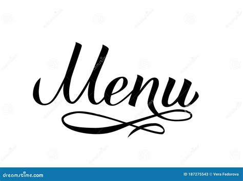 Menu Hand Written Word Isolated On White Calligraphy Lettering Vector