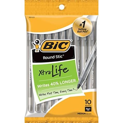 Bic Round Stic Xtra Life Ballpoint Pen Medium Point 10mm Black