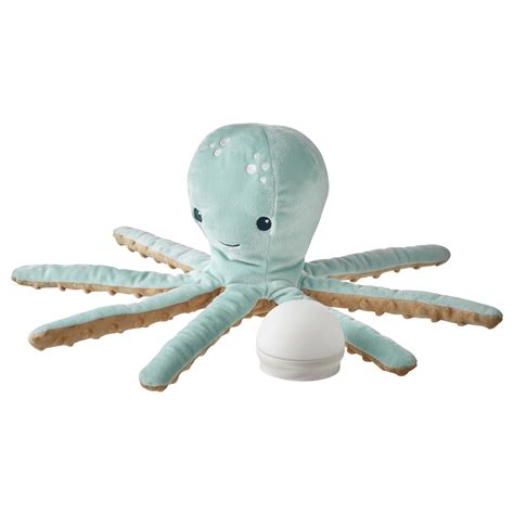 BLÅVINGAD soft toy with LED nightlight, turquoise octopus/battery ...