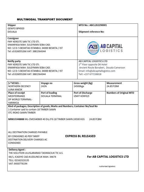 Multimodal Transport Document Pdf