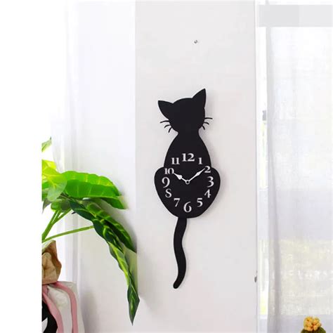 Cartoon Cute Cat Wall Clock Acrylic Wall Mirror Clock Modern Design ...