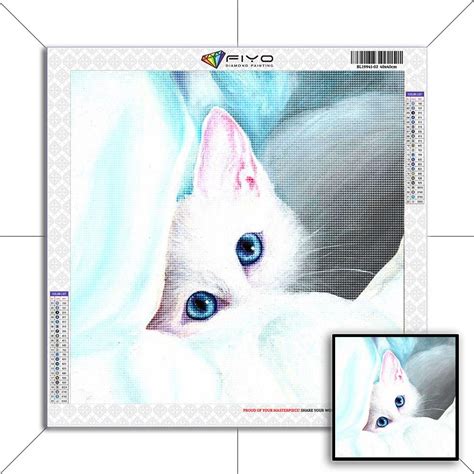 Купить 5D DIY Алмазная картина Голубые глаза Белый кот Вышивка ...