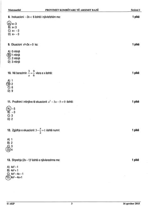 Provimi I Lirimit Matematike Pdf