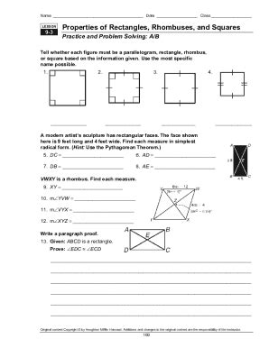 Properties Of Rectangles Worksheets