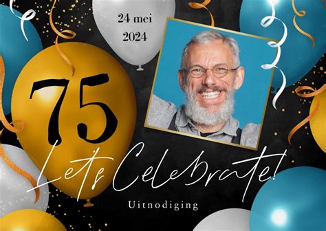 Uitnodiging Feestje 75 Jaar Ballonnen Slingers Kaartje2go