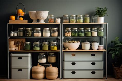 Kitchen With An Organized And Stylish Pantry With Glass Jerry Cans And