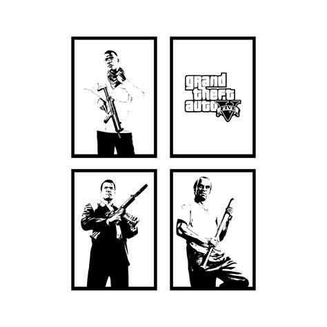 Set of 4 GTA V Posters Games Posters GTA V Wall Art Printable Art ...