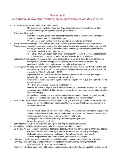 Chemie Les 14 Het Atoommodel Samenvatting Chemie Les 14 Het Atoom De