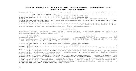 Modelo De Acta Constitutiva De Sociedad Anonima De Capital Variable2 Doc Document