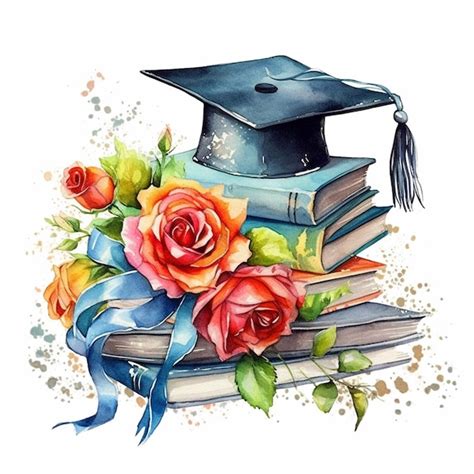 Premium Ai Image A Watercolor Painting Of A Graduation Cap And Books