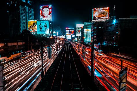 time lapse photography   city  night  stock photo